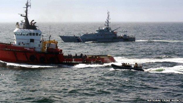 The Hamal was intercepted by the Royal Navy frigate HMS Somerset and the Border Force cutter Valiant