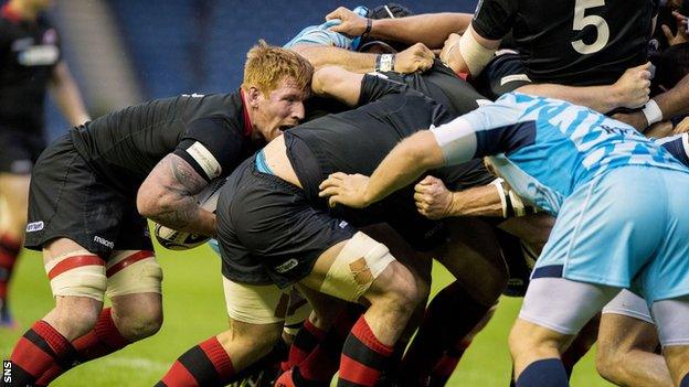 Roddy Grant drives the Edinburgh pack against Zebre