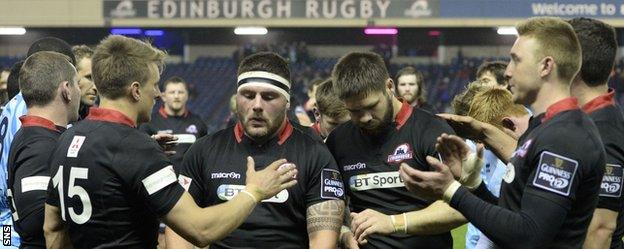 Edinburgh celebrate their victory over Zebre