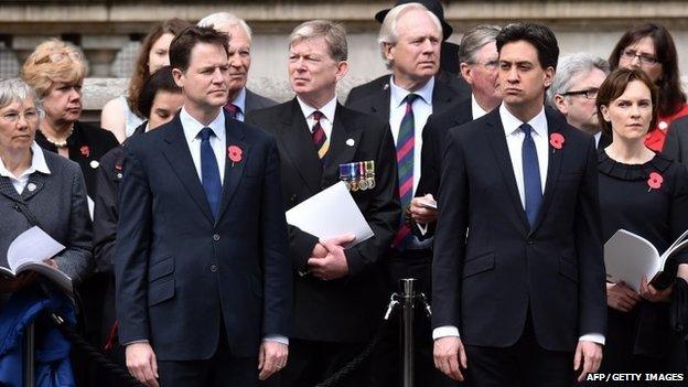 Political party leaders Nick Clegg and Ed Miliband