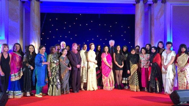 Winners of the Welsh Asian Women Achievement awards with former first minister, Rhodri Morgan