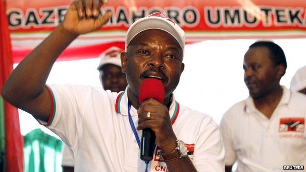 Burundi's President Pierre Nkurunziza addresses delegates of the ruling Conseil National pour la Defense de la Democratie - Forces pour Defense de la Democratie (CNDD-FDD) party during their congress in the capital Bujumbura, April 25, 2015