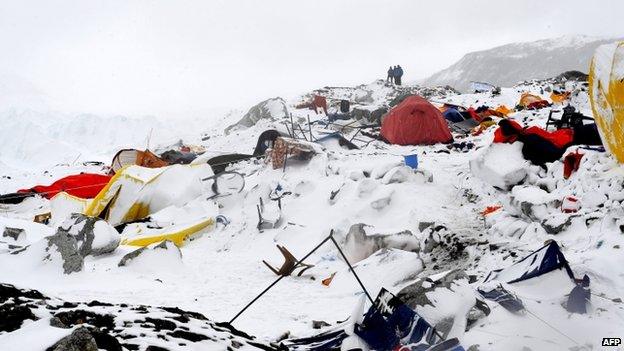 Everest Base Camp after avalanches - 25 April