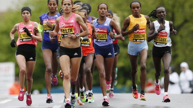 Women running the London Marathon in 2015