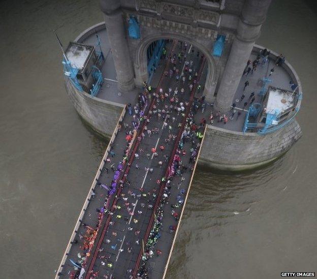 London Marathon Runners Cross Tower Bridge
