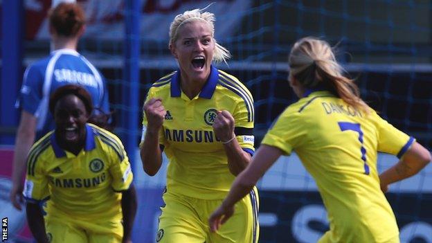 Katie Chapman celebrates her goal against Birmingham City