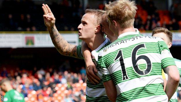 Leigh Griffiths celebrates his hat-trick against Dundee United