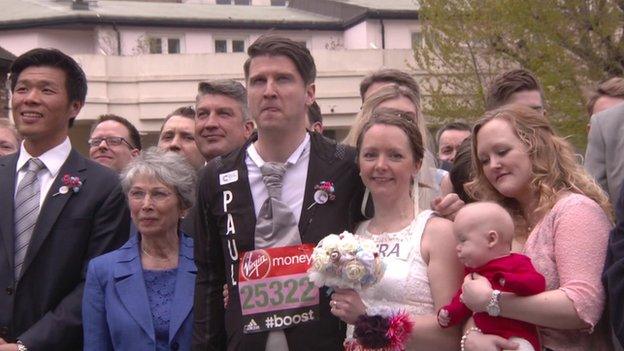 Laura Harvey and Paul Elliott and their wedding guests