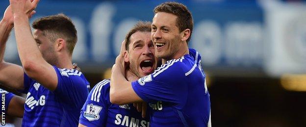 Nemanja Matic (right) celebrates with Branislav Ivanovic