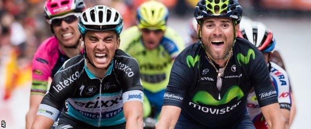 Alejandro Valverde (right) wins Liege-Bastogne-Liege