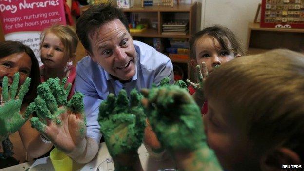 Nick Clegg during a visit to a nursery in Poole on Monday