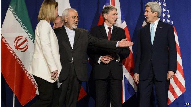 Delegates at nuclear talks in Lausanne (02/04/15)