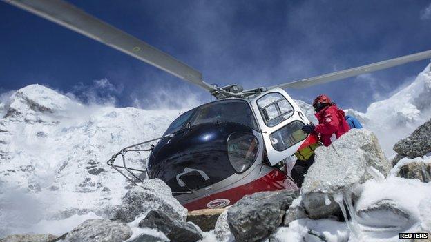 A rescue helicopter on Mount Everest