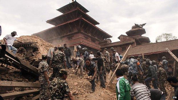 Undated handout photo issued by International Federation of Red Cross of rescue work in Kathmandu, Nepal