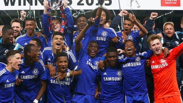 Chelsea celebrate winning the FA Youth Cup