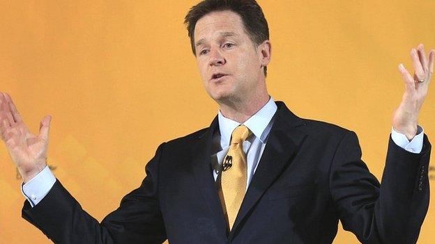 Nick Clegg at his press conference in London on Tuesday