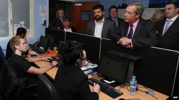 Nigel Farage meeting call centre workers in Hartlepool