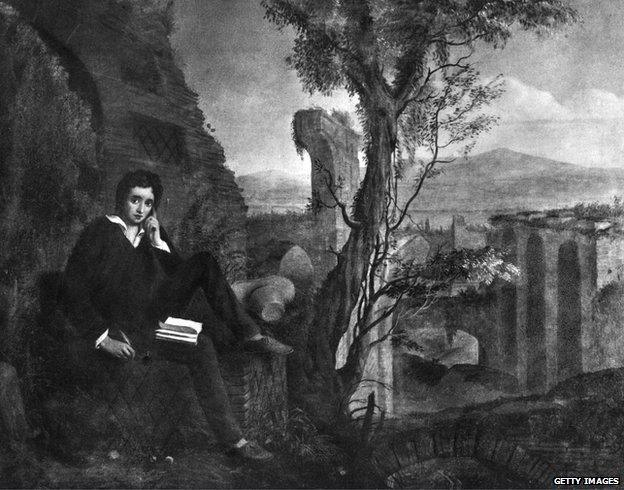 A painting of the poet Percy Bysshe Shelley (1792 - 1822), in Rome, by Joseph Severn