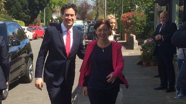 Ed Miliband arrives in Cardiff at the start of a campaign visit to south Wales