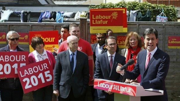 Ed Miliband on a campaign visit to Wales