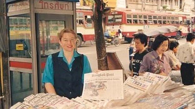 Natalie Bennett working at the Bangkok Post