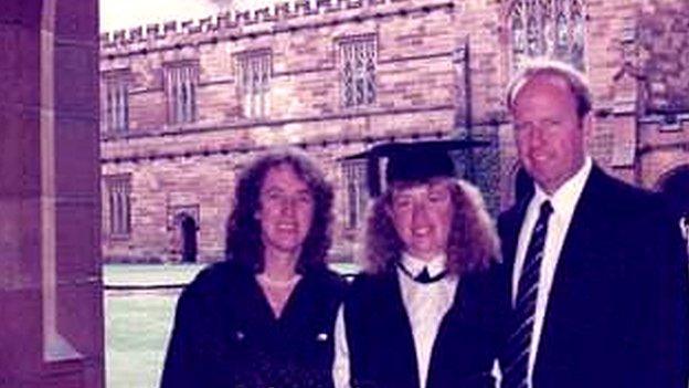 Natalie Bennett with her parents on graduation day at Sydney University