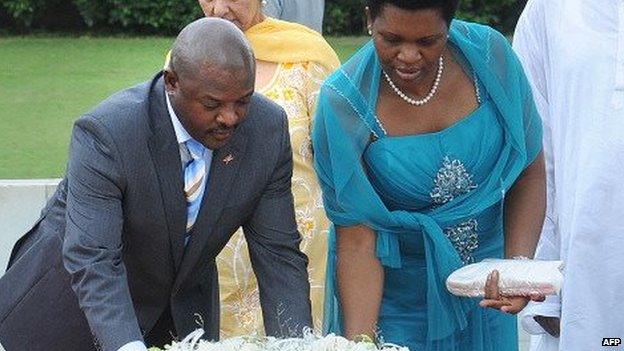 President of the Republic of Burundi Pierre Nkurunziza (L) and his wife Denise Bucumi Nkurunziza at a function in 2012