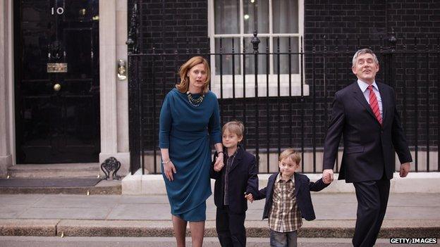 Gordon Brown with family in Downing Street