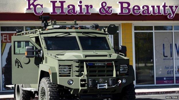 An armored vehicle is parked at Mondawmin Mall in Baltimore April 28, 2015.