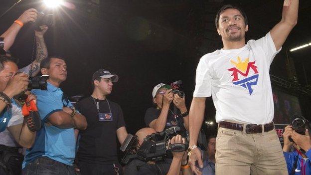 Pacquiao at a news conference at the Mandalay Bay Convention Centre in Las Vegas