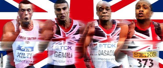 (From left to right) Richard Kilty, Adam Gemili, James Dasaolu and Chijindu Ujah