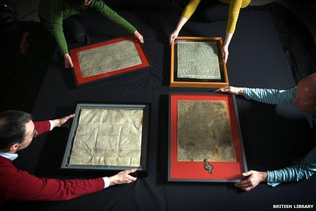 Salisbury, Lincoln and British Library copies of Magna Carta