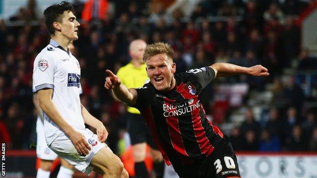 Matt Ritchie celebrates scoring for Bournemouth against Bolton