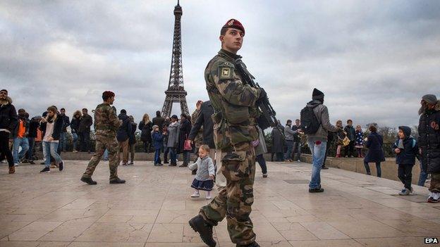 2014 file photo of French soldier on patrol in Paris