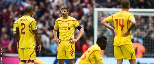 Steven Gerrard, Glen Johnson, Jordan Henderson and Mario Balotelli