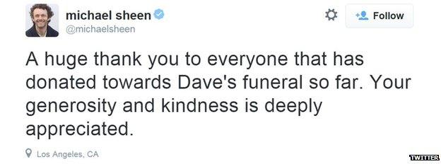 Michael Sheen tweets his thanks