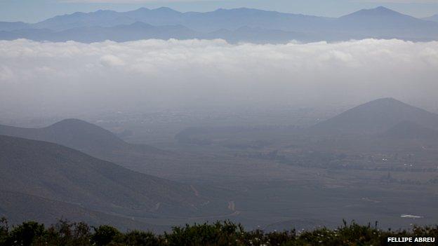 View of clouds in the Chilean hills