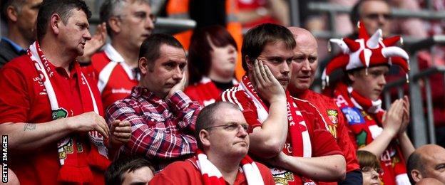 Wrexham fans after the 2013 Conference play-off defeat by Newport