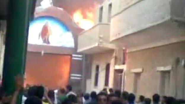 A Coptic church on fire in Kerdasa on 14 August 2013