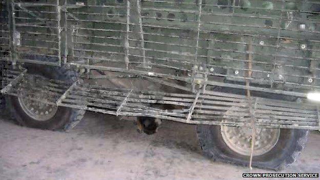 Damage to the Stryker vehicle in which Sgt Randy Johnson died including where the wheel blew off