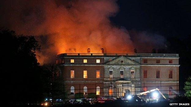 Clandon House on fire