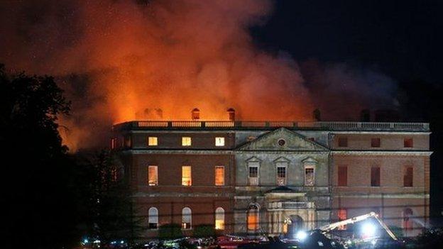 Clandon House on fire