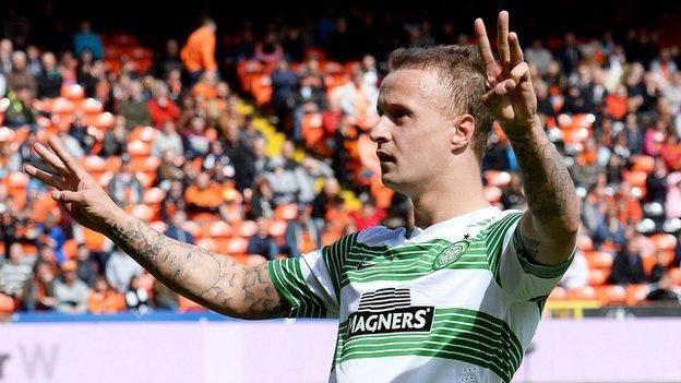 Leigh Griffiths celebrates a hat-trick with Celtic