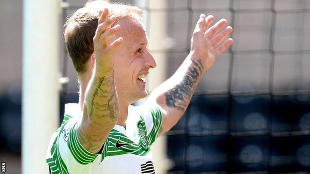 Leigh Griffiths celebrates a hat-trick with Celtic