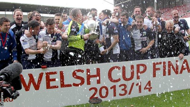 The New Saints celebrate victory in the 2014 Welsh Cup final