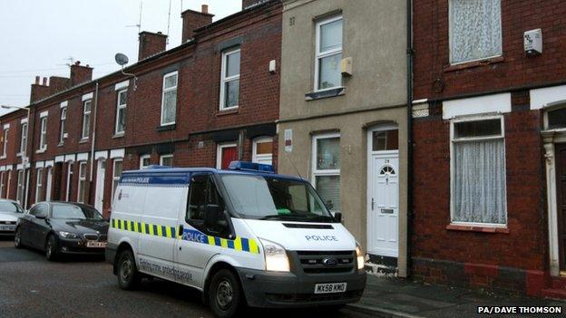 Police car outside the home of Victorino Chua, in Stockport, January 9th 2012