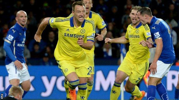 Chelsea defender John Terry scores against Leicester City