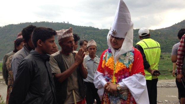 Master Godangel in the village of Deupur Sipaghat Kavre after the earthquake in Nepal, 30 April 2015.