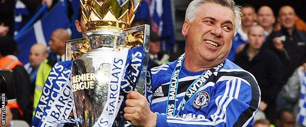 Carlo Ancelotti lifts the Premier League in 2010