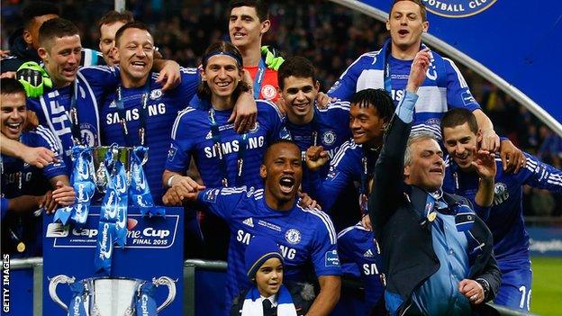 Chelsea celebrate winning the League Cup in 2015